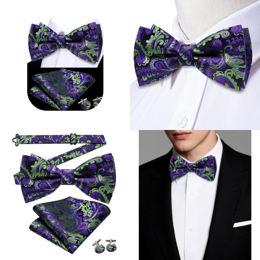Bow Tie Pre Tied - Mens Paisley Striped Bowtie Set Pre-tied