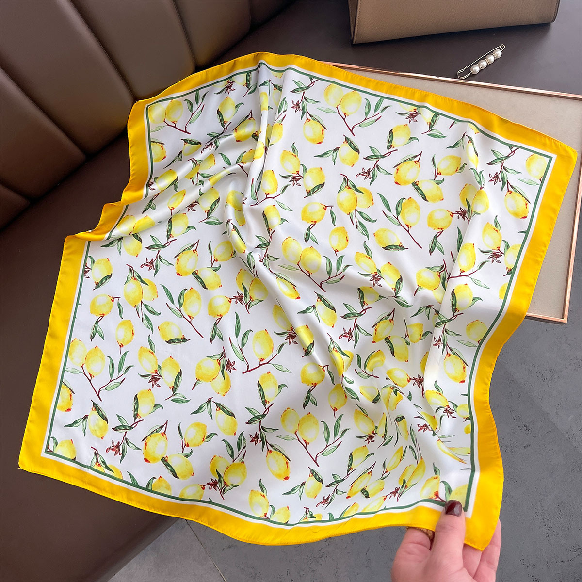 Scarf Silk Square - 2025 New Yellow Lemon Print Square