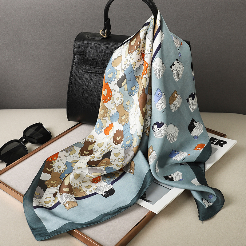 Silk Neck Scarf - Luxury Silk Shawl Fat Cat Square