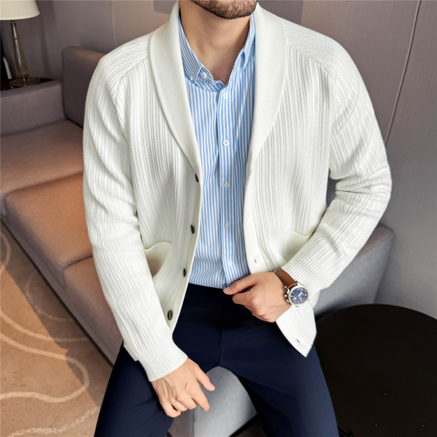 Men's Shawl Collar Knit Cardig - Muffler Men Wool avaliação e preço