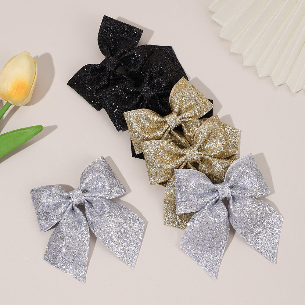6Pcs Sparkling Bow Hair Clips  - Tie Clip Silver avaliação e preço