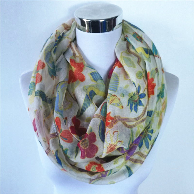 New Magpie Bird print Viscose  - Infinity Scarf Knit avaliação e preço