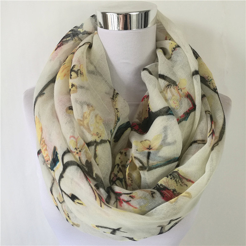 New Magpie Bird print Viscose  - Infinity Scarf Knit avaliação e preço
