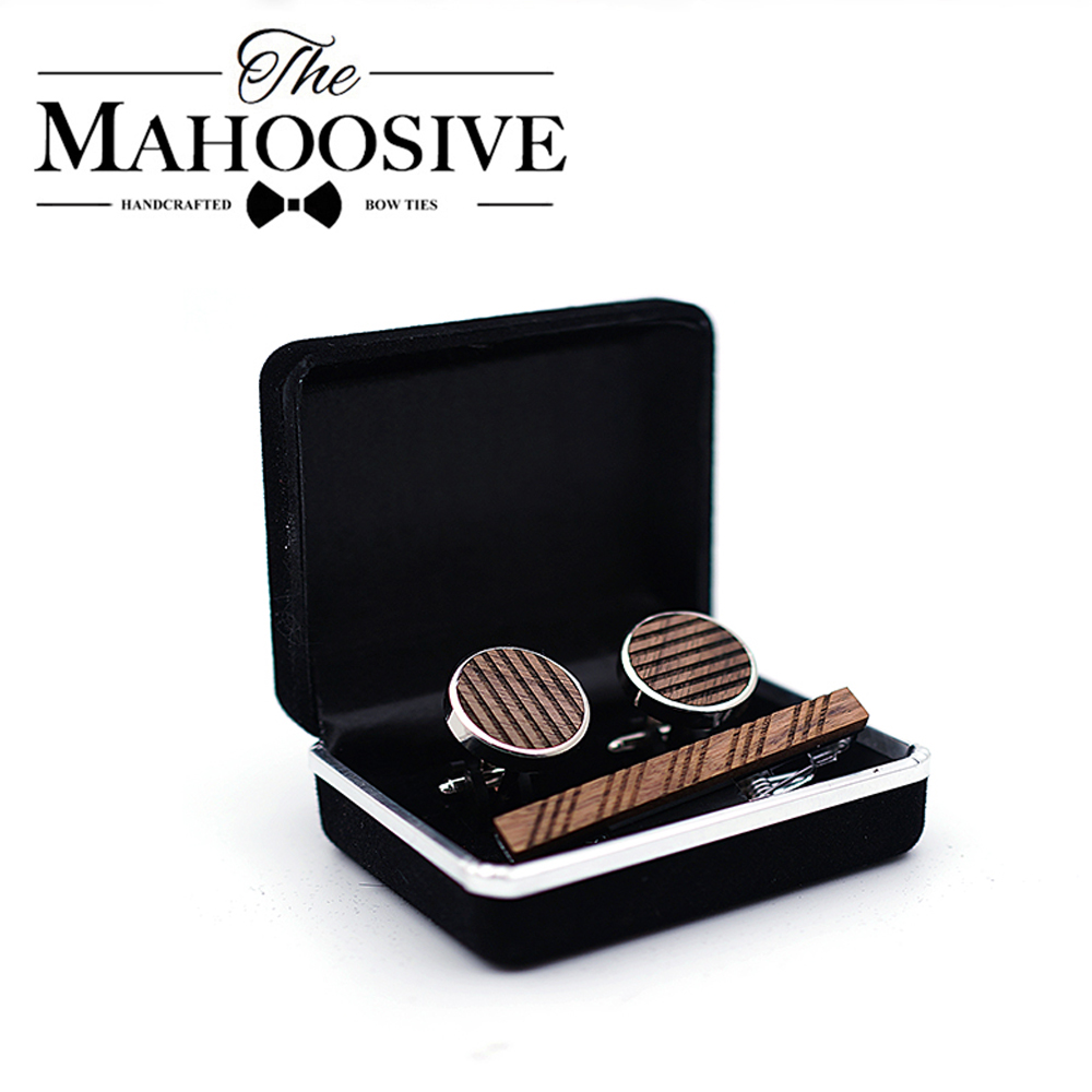 High Quality Wood Cuff links n - Tie Bar Set Gift avaliação e preço