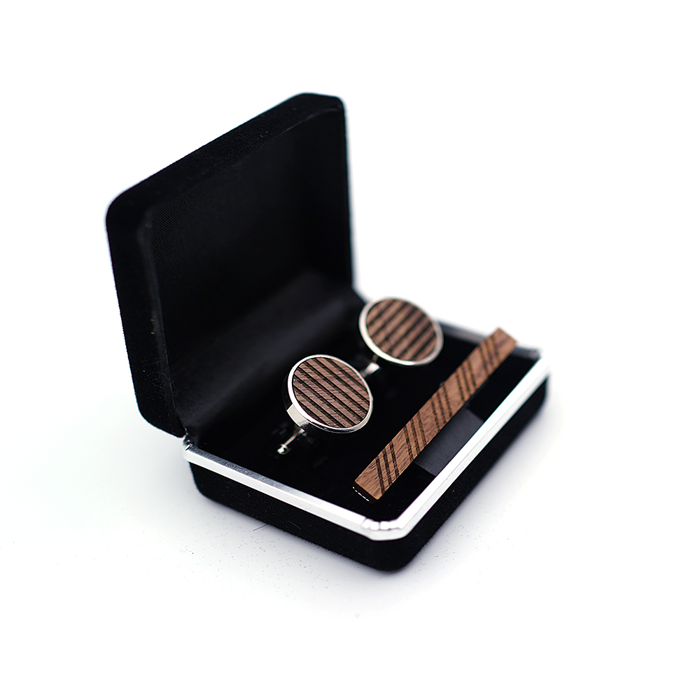 High Quality Wood Cuff links n - Tie Bar Set Gift avaliação e preço