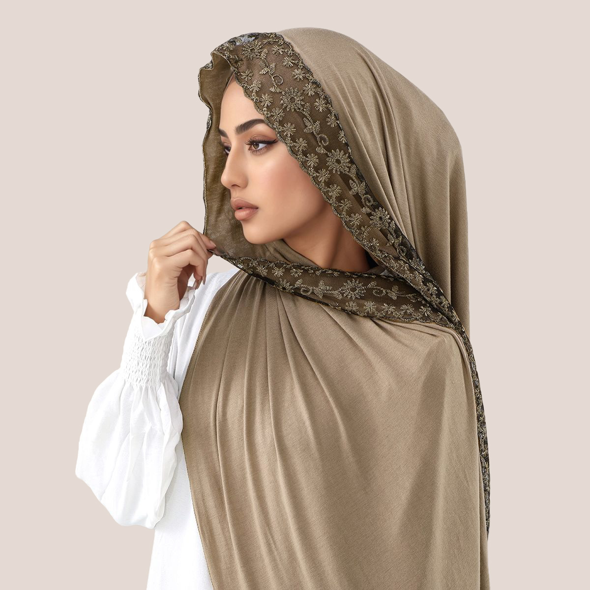 Lace Embroidery Cotton Jersey  - Head Wrap Turban avaliação e preço