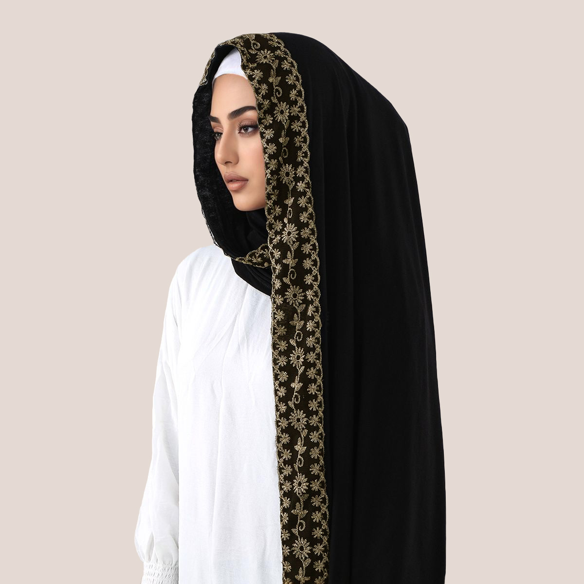Lace Embroidery Cotton Jersey  - Head Wrap Turban avaliação e preço