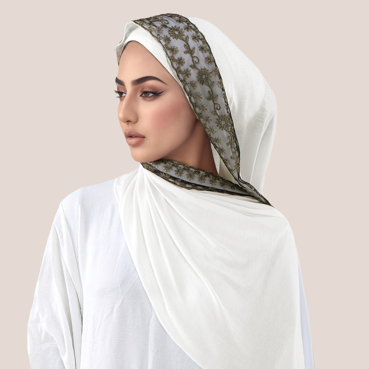 Lace Embroidery Cotton Jersey  - Head Wrap Turban avaliação e preço