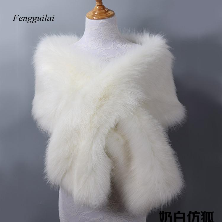 Women's White Faux Fur Shawl B - Stole Wedding Shawl avaliação e preço