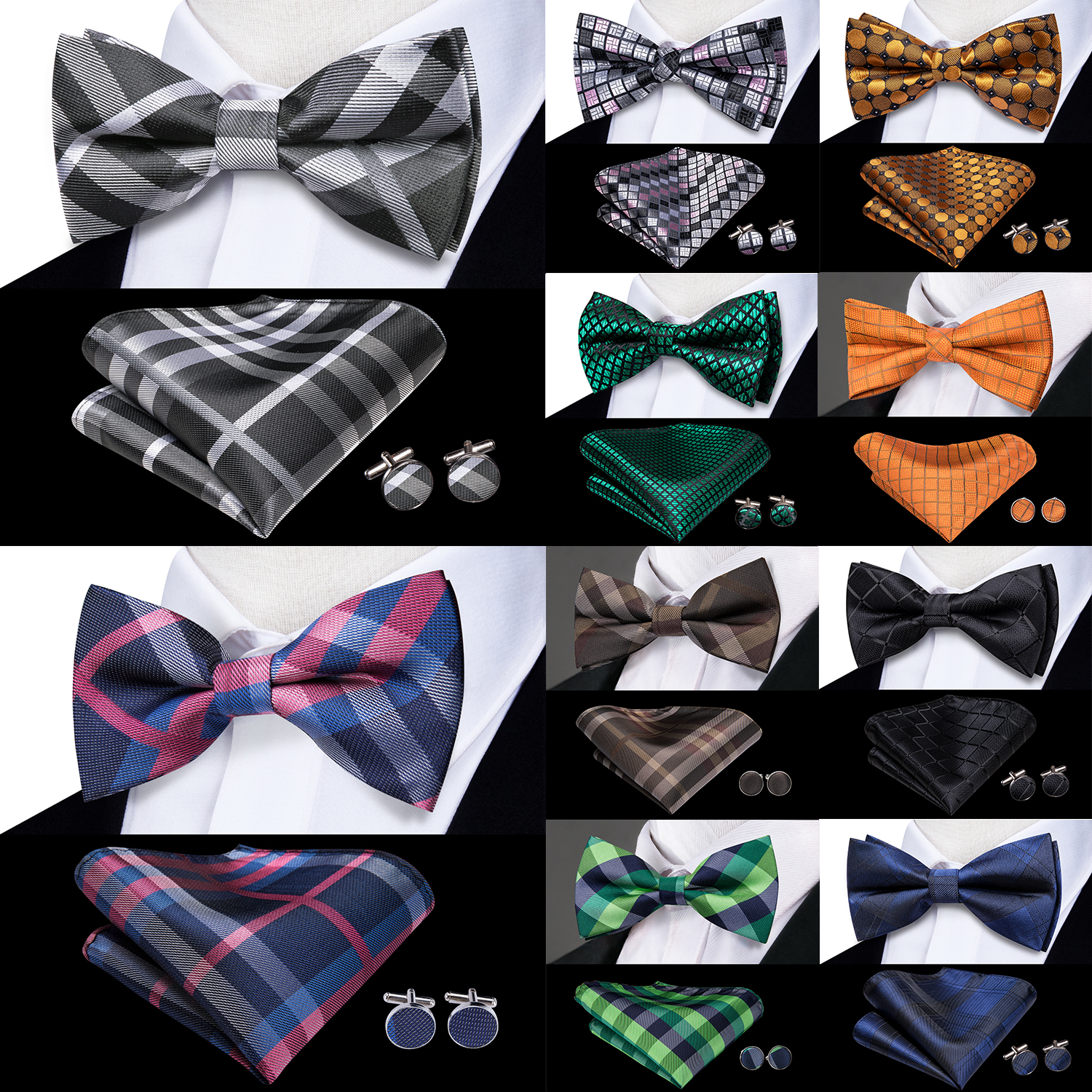 Hi-Tie Grey Plaid Jacquard Sil - Bow Tie Pre Tied avaliação e preço