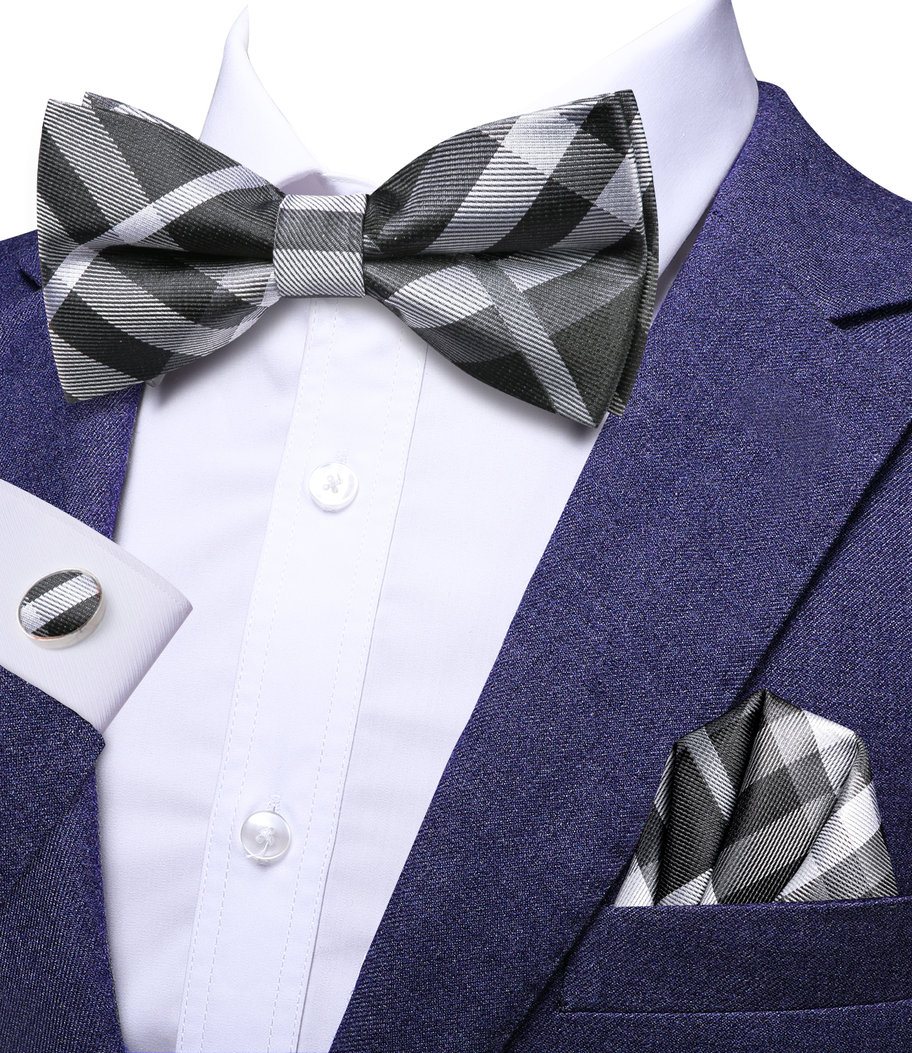 Hi-Tie Grey Plaid Jacquard Sil - Bow Tie Pre Tied avaliação e preço