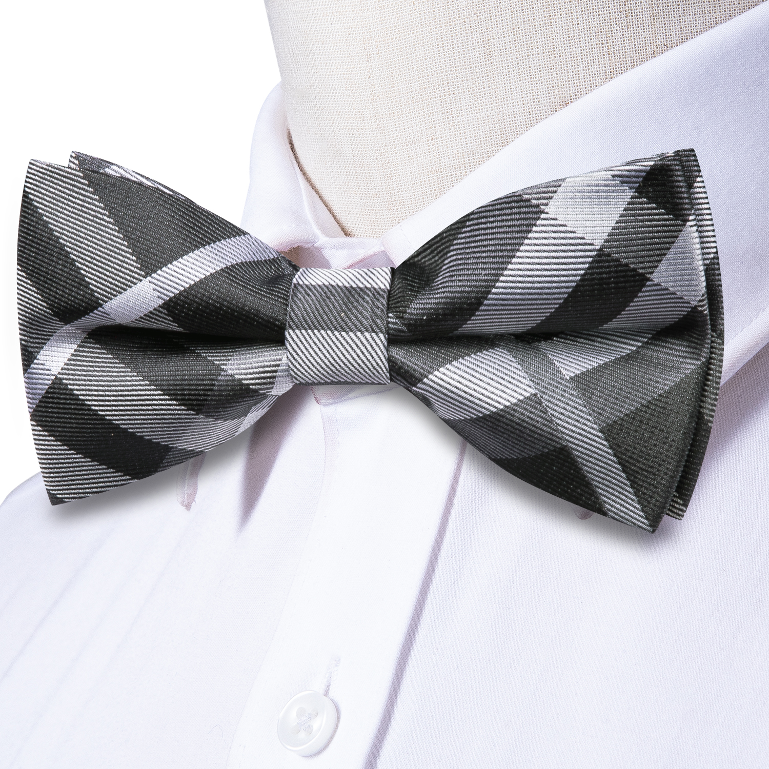 Hi-Tie Grey Plaid Jacquard Sil - Bow Tie Pre Tied avaliação e preço