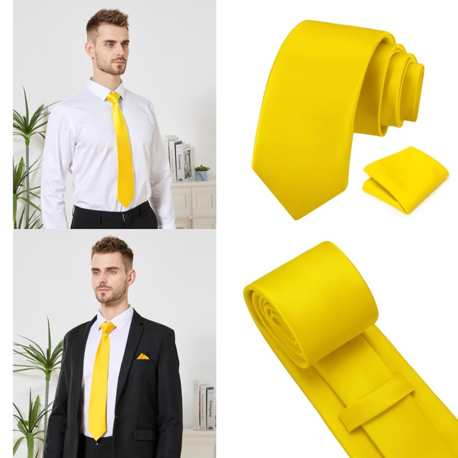 Men's Tie Set Solid Pure Color - Pocket Square Set avaliação e preço