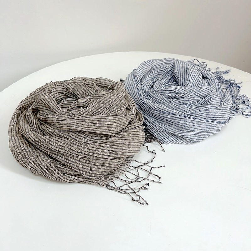 Retro Stripe 100% Linen scarf  - Ascot Neck Scarf avaliação e preço