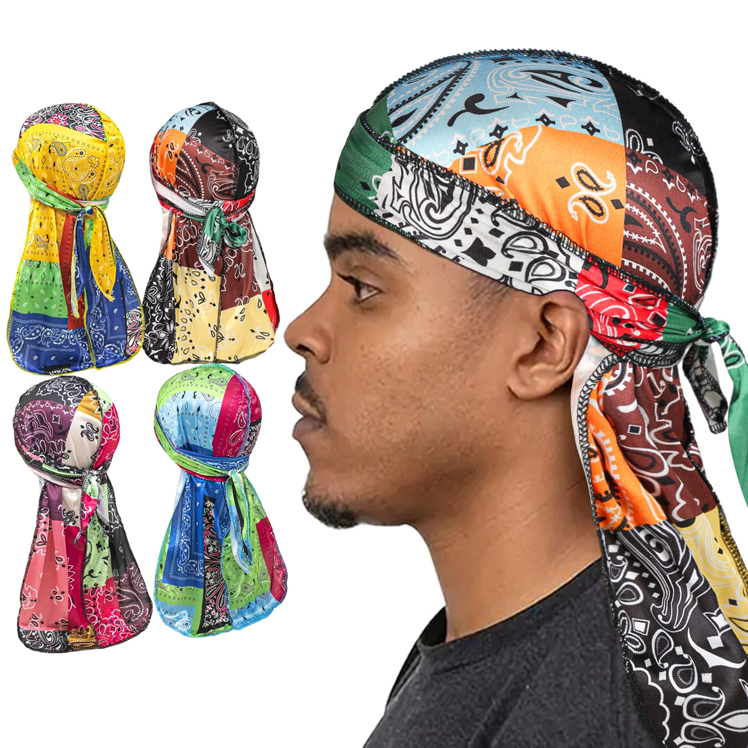 Paisley Printing Silky Durags  - Bandana Doo Rag avaliação e preço