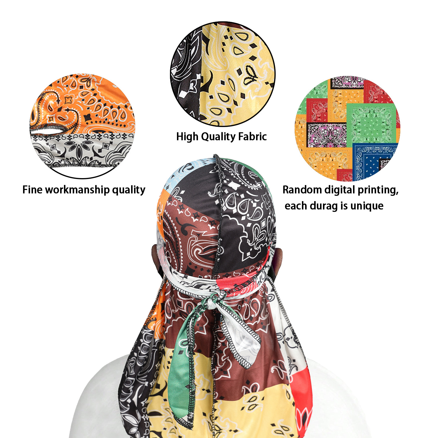 Paisley Printing Silky Durags  - Bandana Doo Rag avaliação e preço