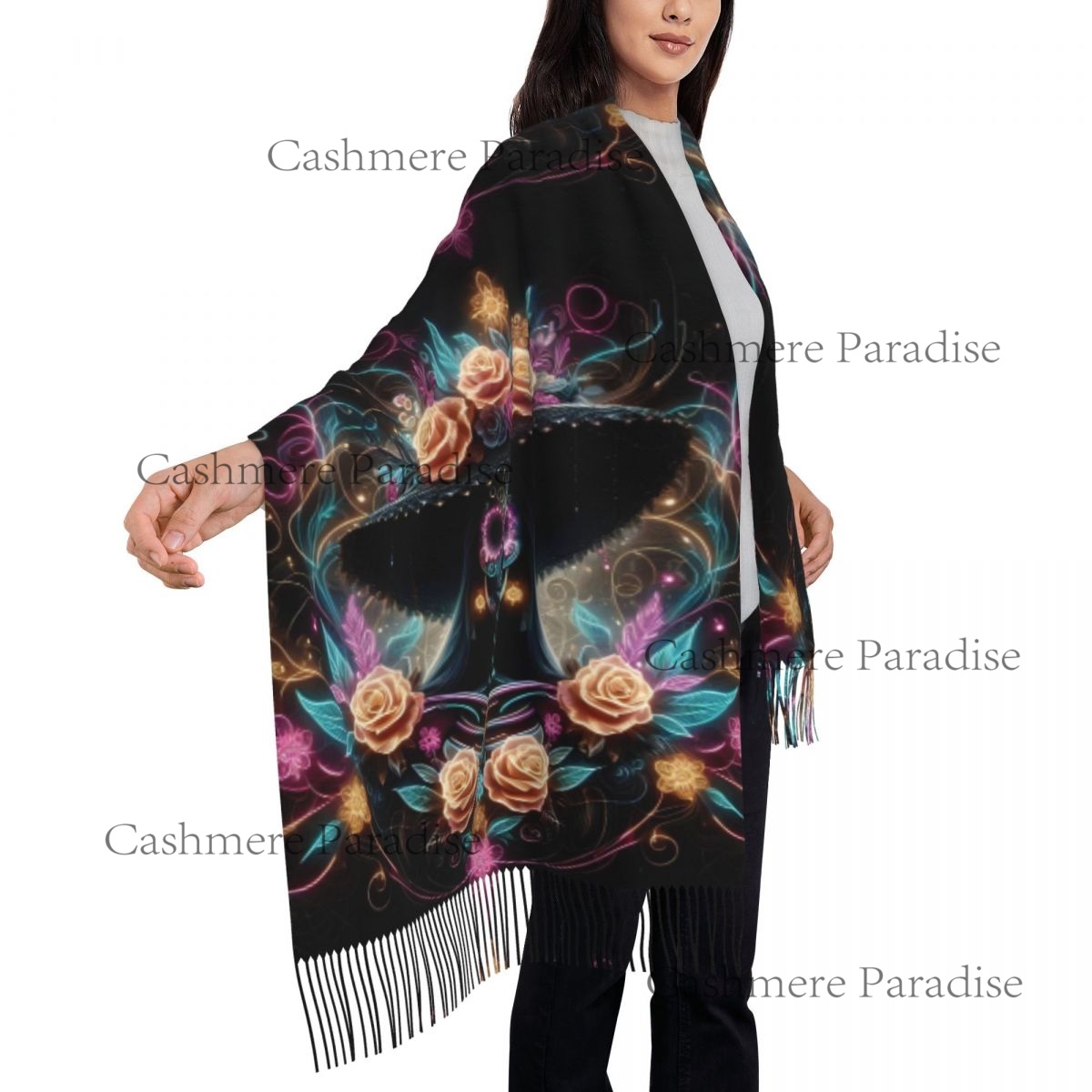 Mexico Skull Woman Vintage Sty - Pashmina Wrap Large avaliação e preço