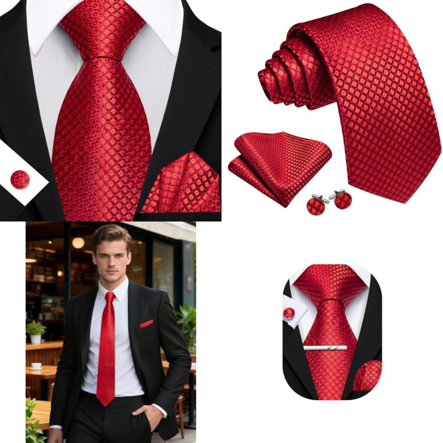Men Plaid/Striped Ties Set Sil - Pocket Square Set avaliação e preço