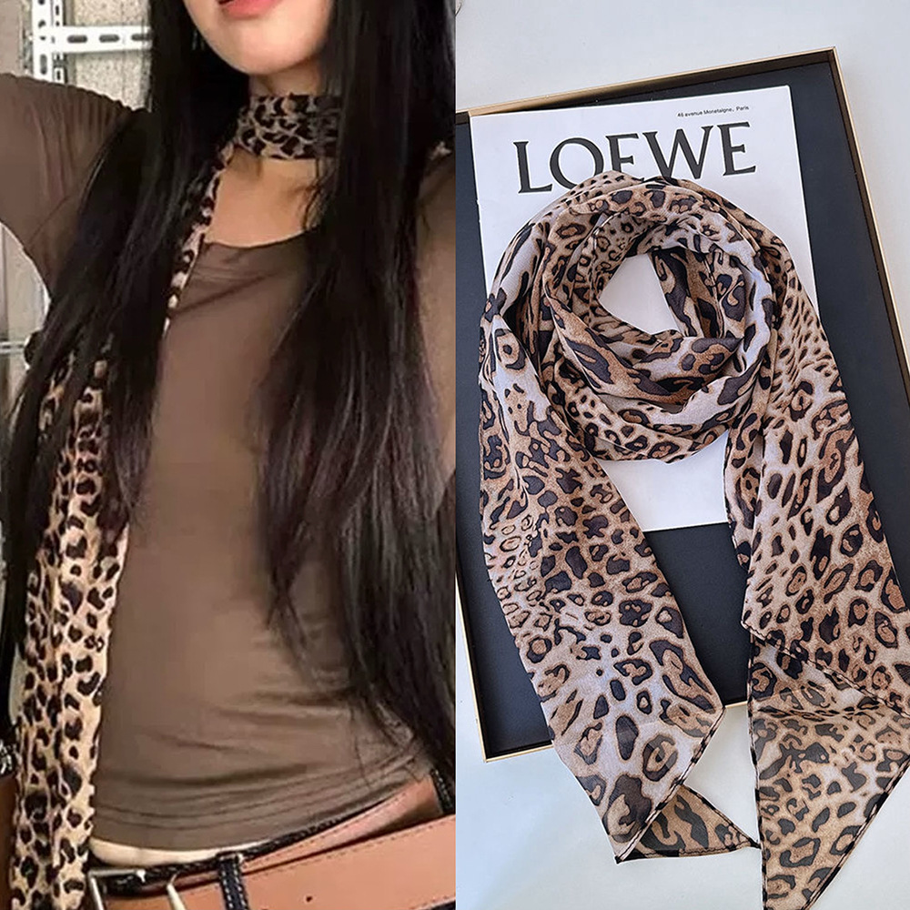 Leopard Small Long Silk Scarf  - Silk Tie Striped avaliação e preço