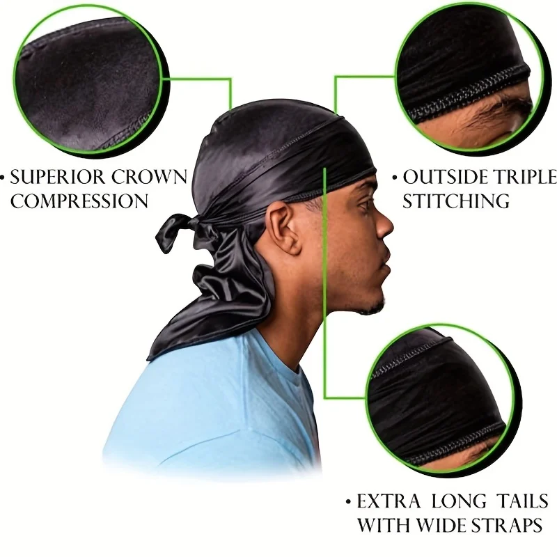 Men's Silk Durag Bonnet Bandan - Bandana Doo Rag avaliação e preço