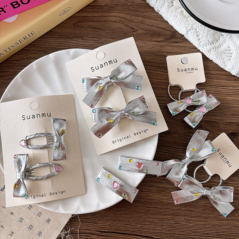 2pcs Diamond Bow Children's Ha - Tie Clip Silver avaliação e preço