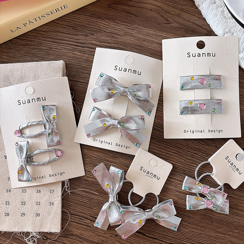 2pcs Diamond Bow Children's Ha - Tie Clip Silver avaliação e preço