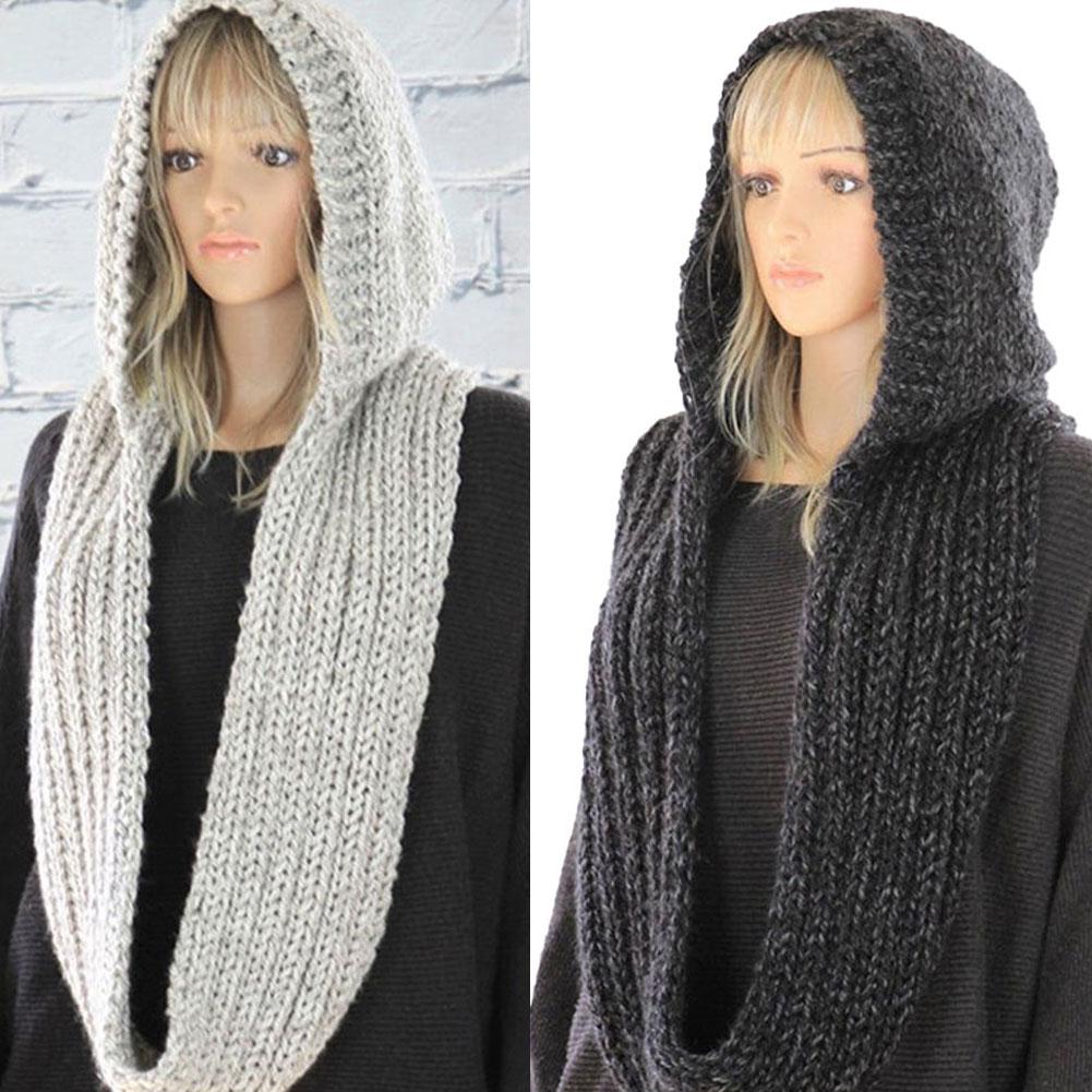 Knitted Hooded Scarf Winter Wo - Infinity Scarf Knit avaliação e preço