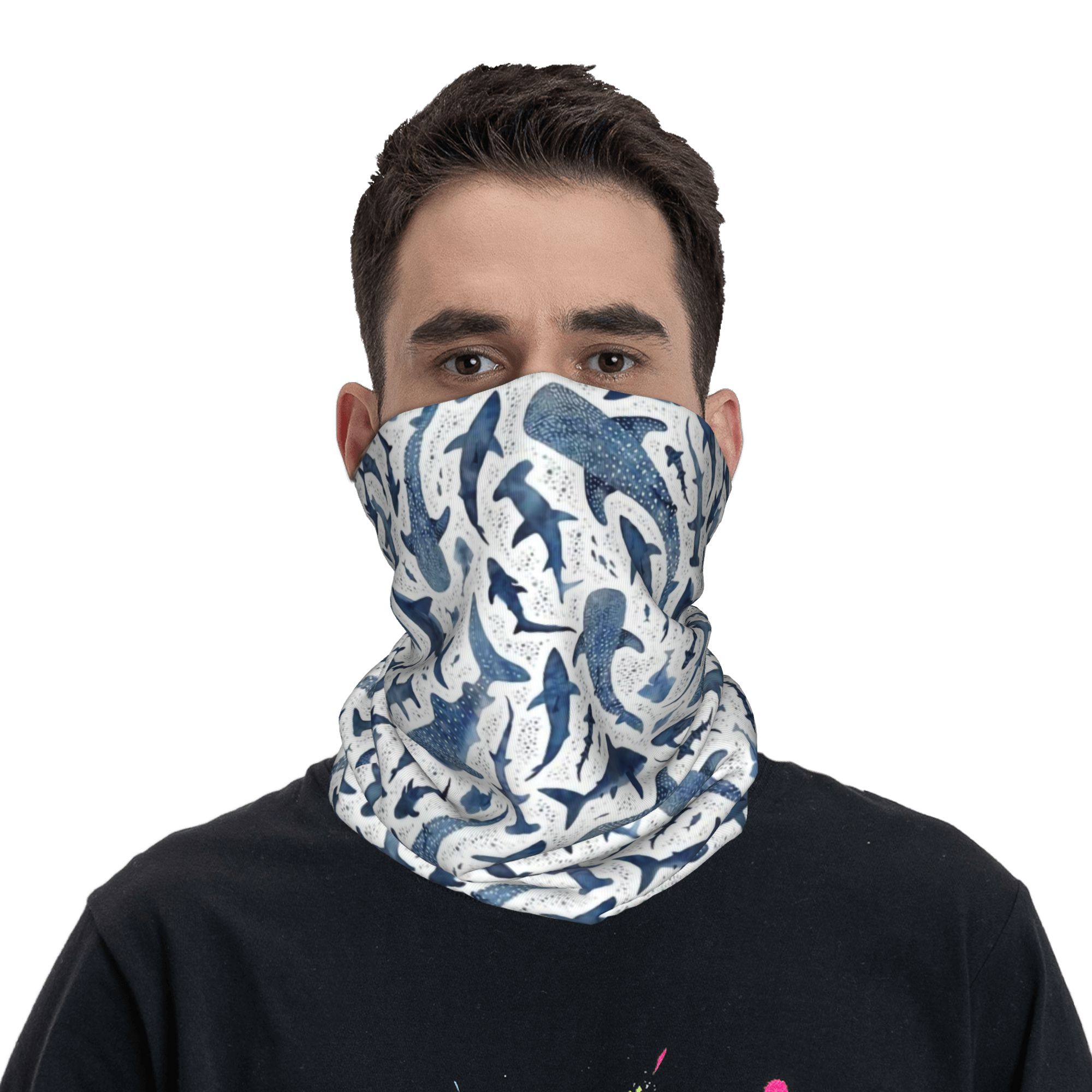 Custom Blue Watercolour Shark  - Neck Warmer Tube avaliação e preço