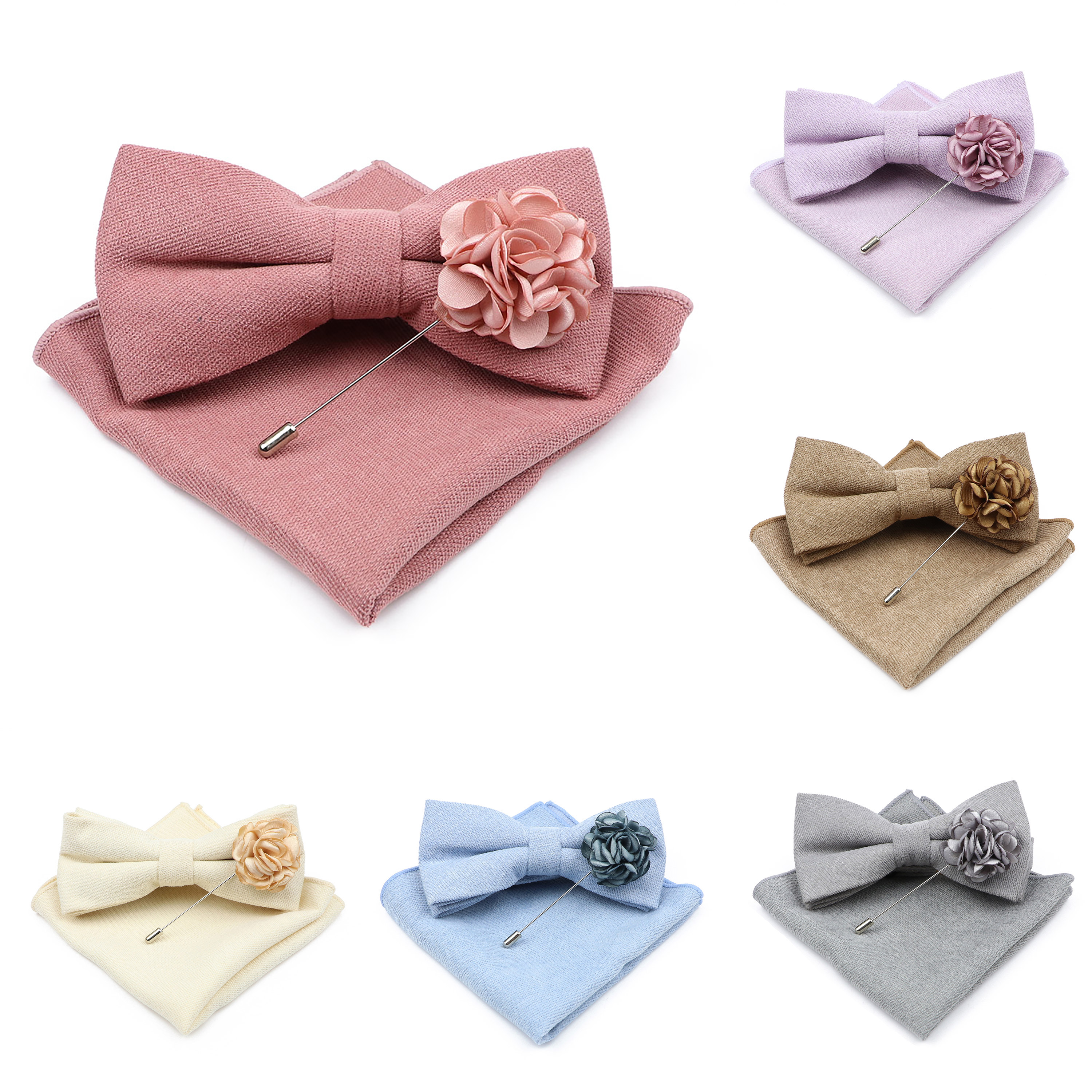 Mens Solid Color Cotton Bowtie - Handkerchief Cotton Men avaliação e preço