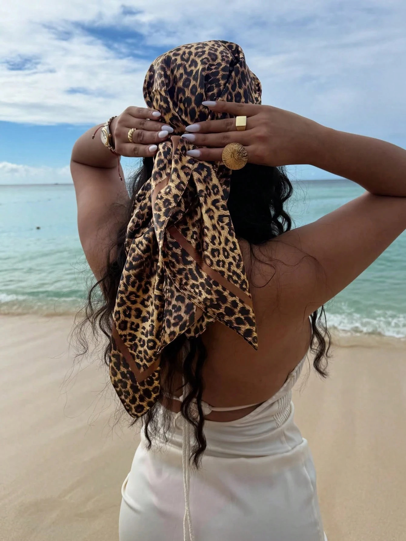 90cm Leopard Print Neckerchief - Head Wrap Turban avaliação e preço