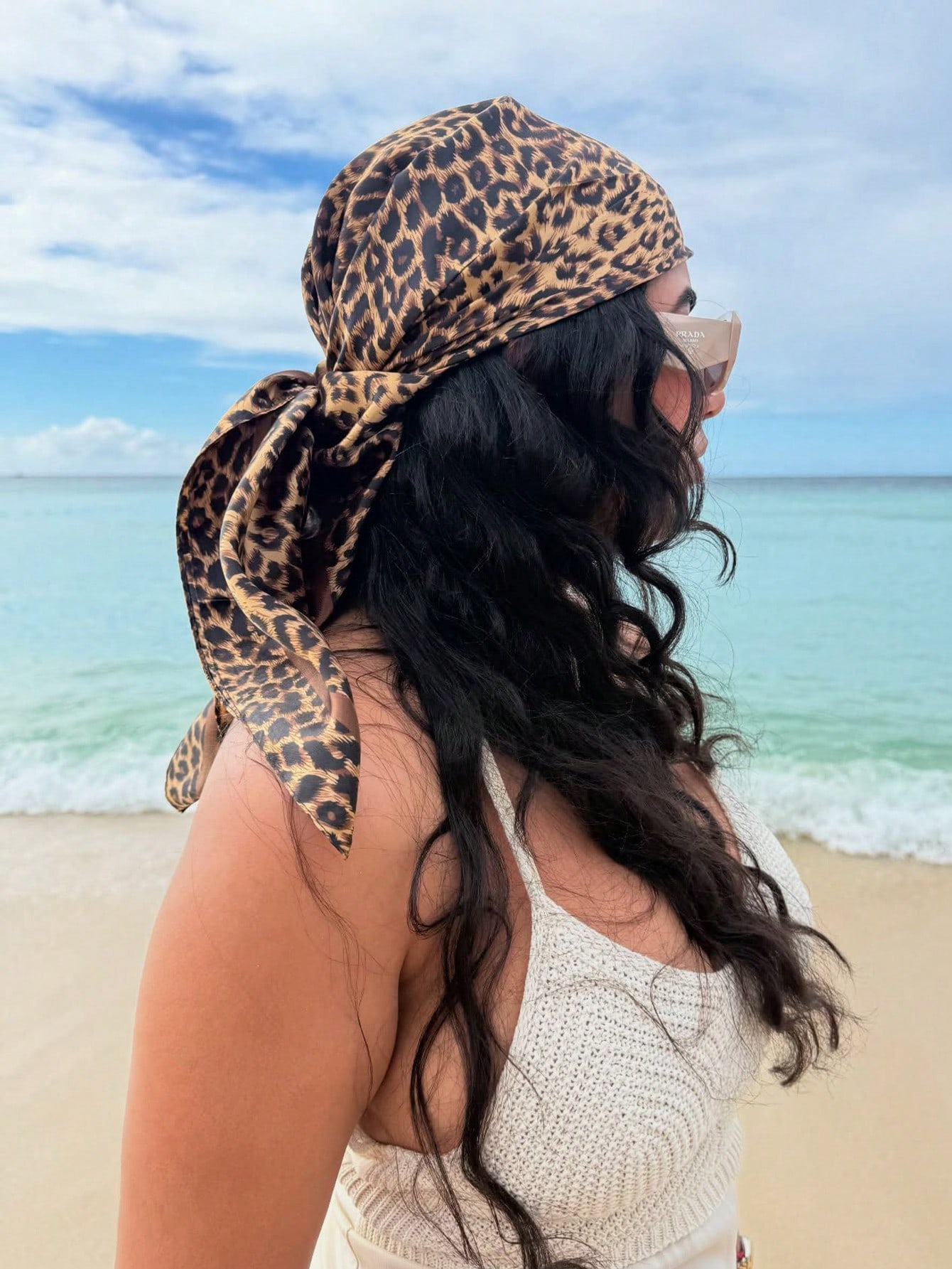 90cm Leopard Print Neckerchief - Head Wrap Turban avaliação e preço