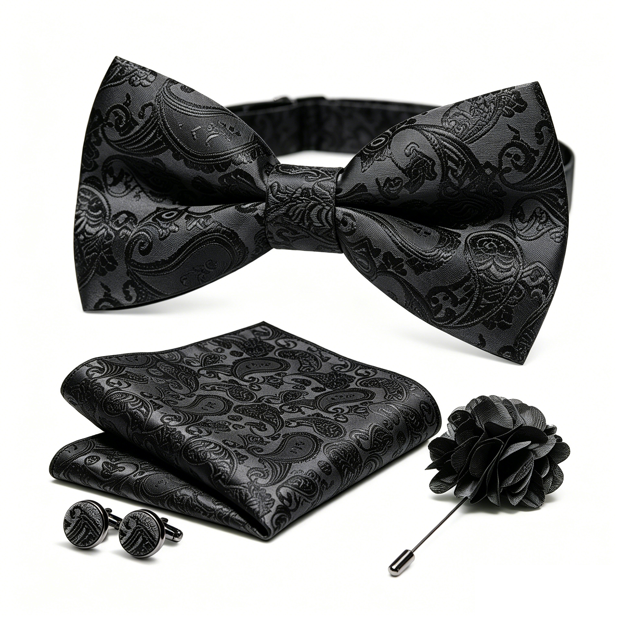 36pcs Black Silk Jacquard Pais - Bow Tie Pre Tied avaliação e preço