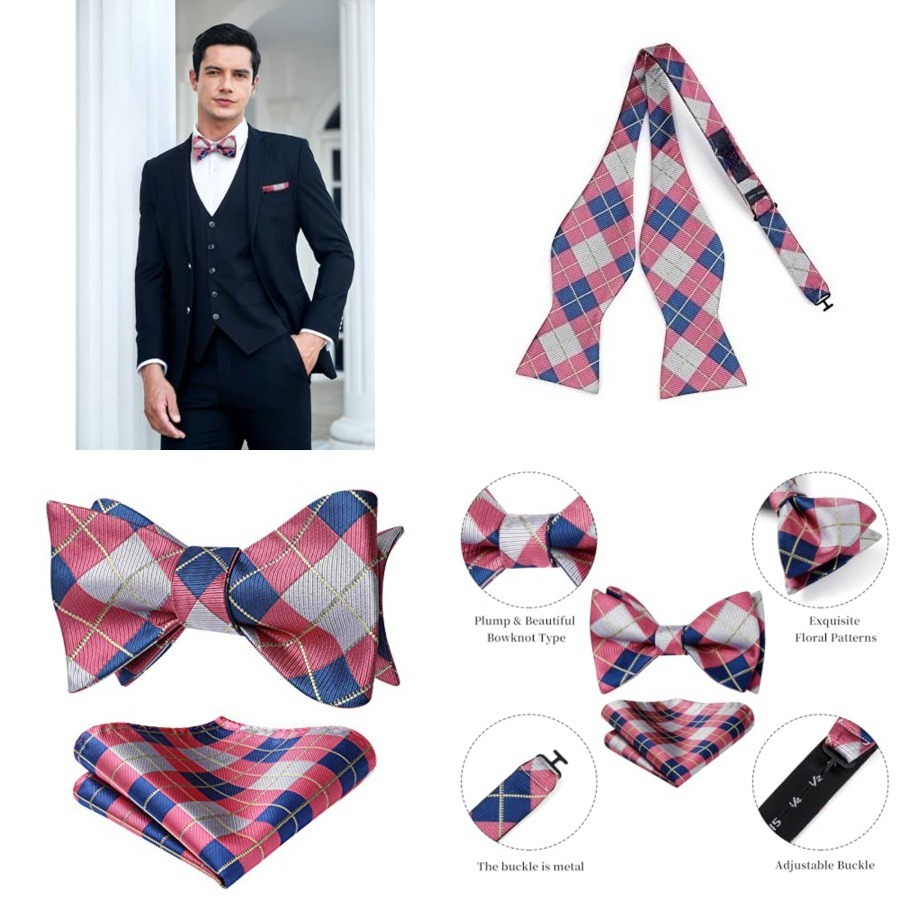 Bow Ties for Men Check Plaid S - Pocket Square Set avaliação e preço