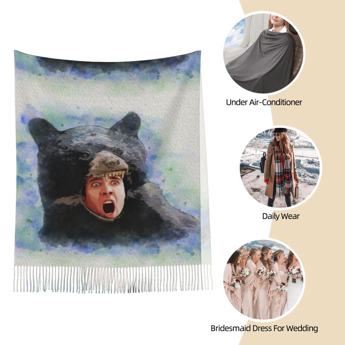 Cage Bear Watercolor Scarf for - Pashmina Wrap Large avaliação e preço