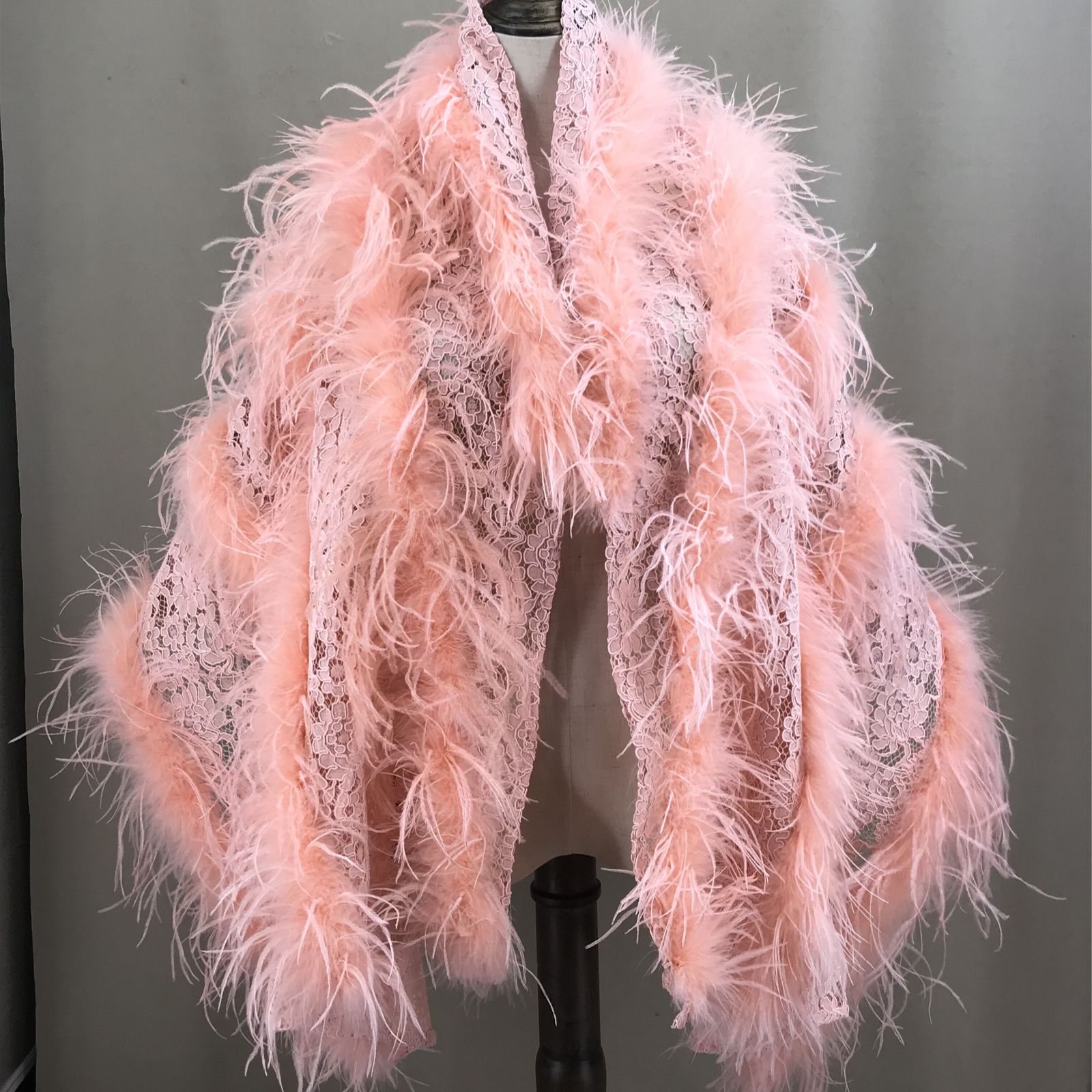 Real Ostrich Feather Lace Shaw - Stole Wedding Shawl avaliação e preço