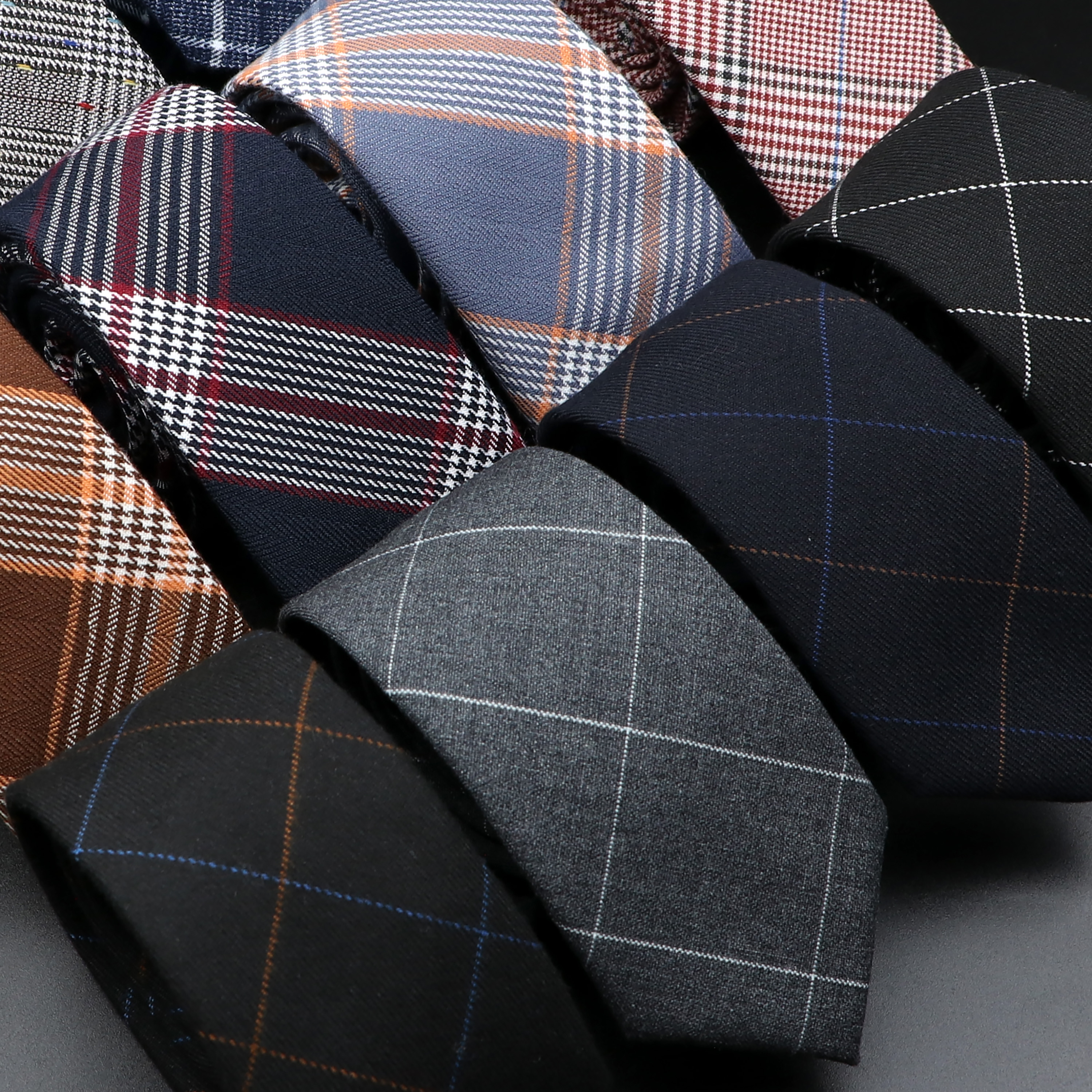 Classic Black Grey Plaid Cotto - Skinny Tie Men avaliação e preço