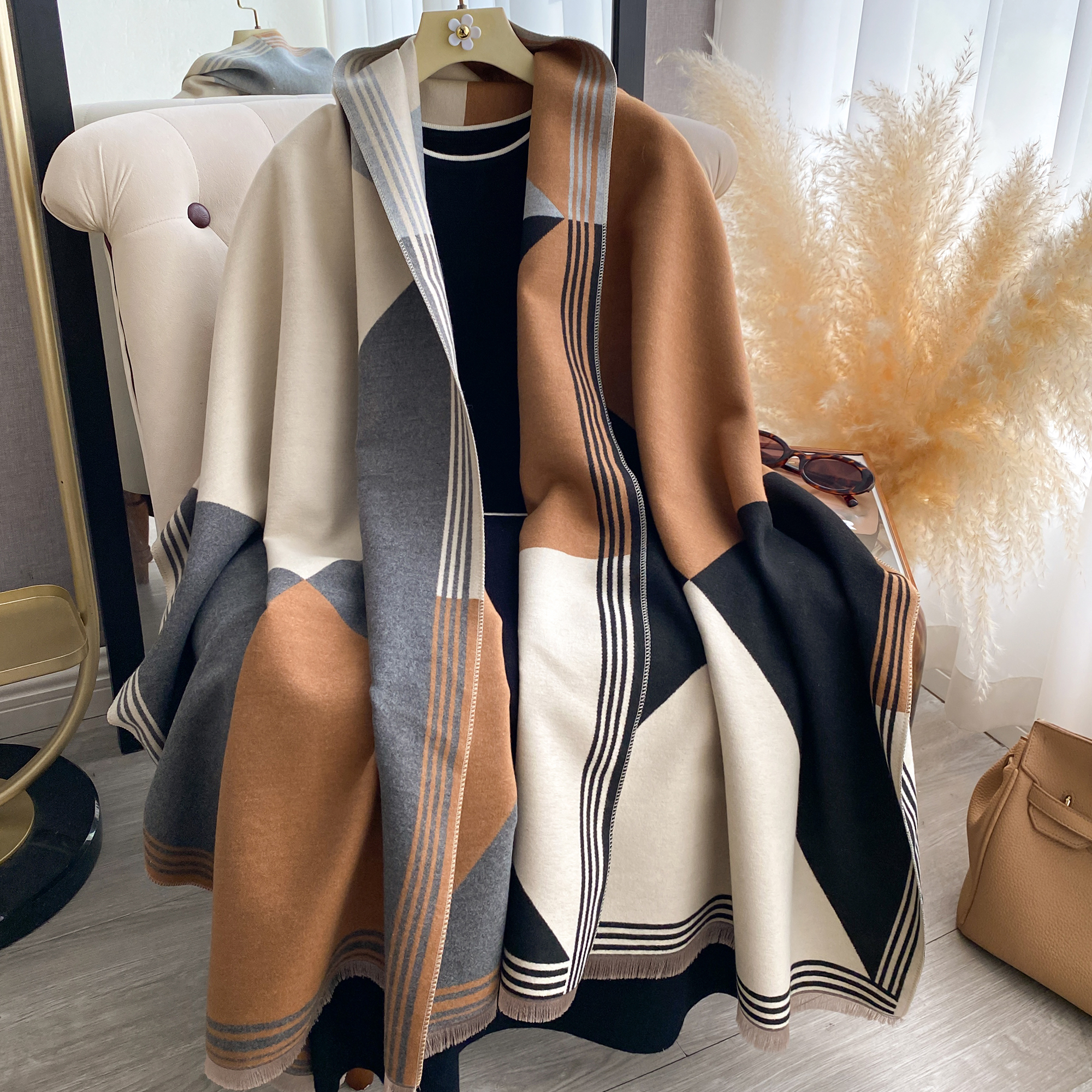 2025 Luxury Winter Cashmere Sc - Woven Scarf Blanket avaliação e preço