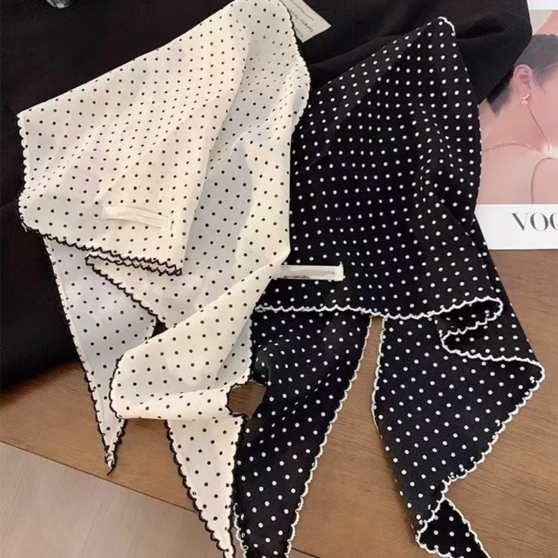 Black White Polka Dot Scarf fo - Ascot Neck Scarf avaliação e preço