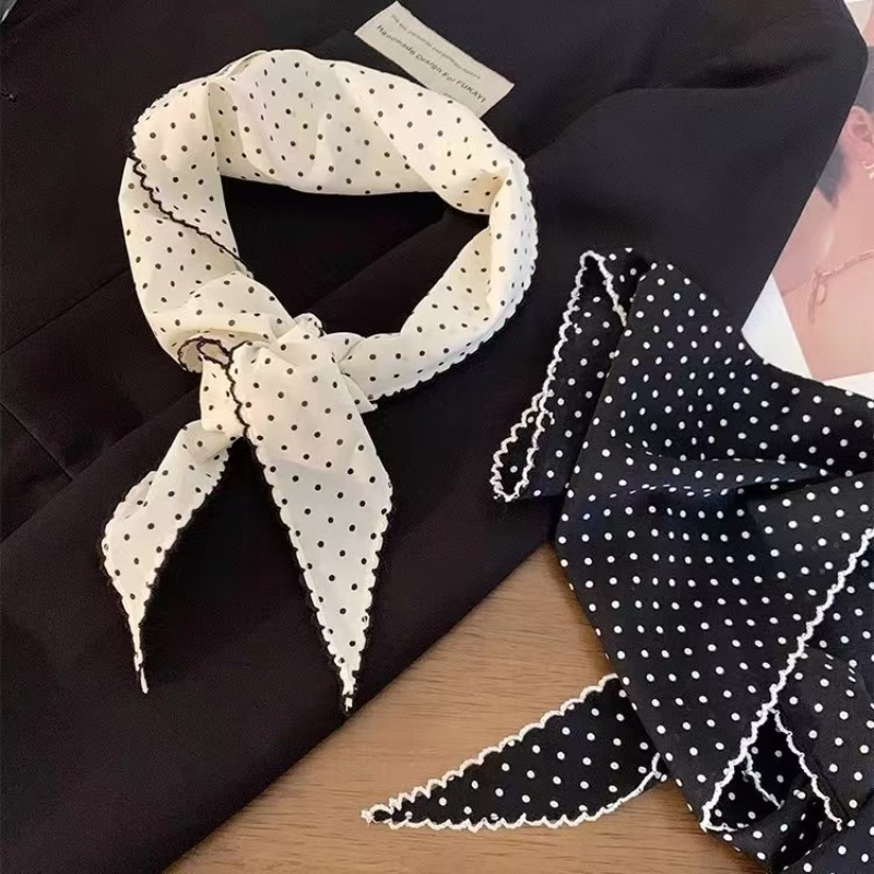 Black White Polka Dot Scarf fo - Ascot Neck Scarf avaliação e preço