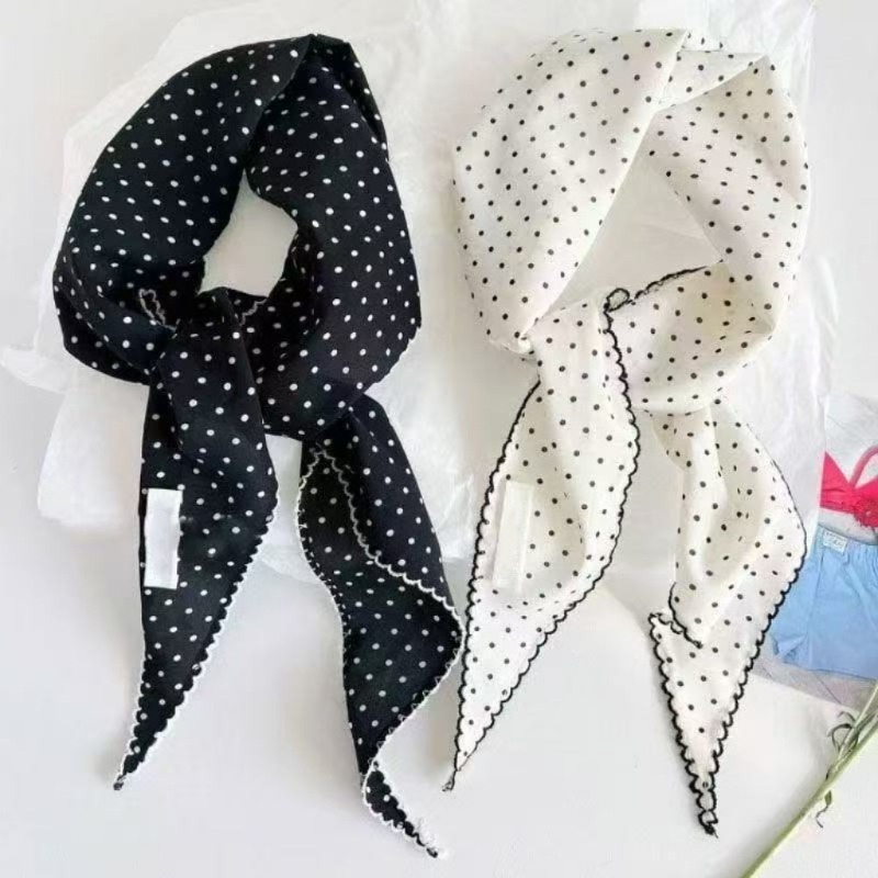 Black White Polka Dot Scarf fo - Ascot Neck Scarf avaliação e preço