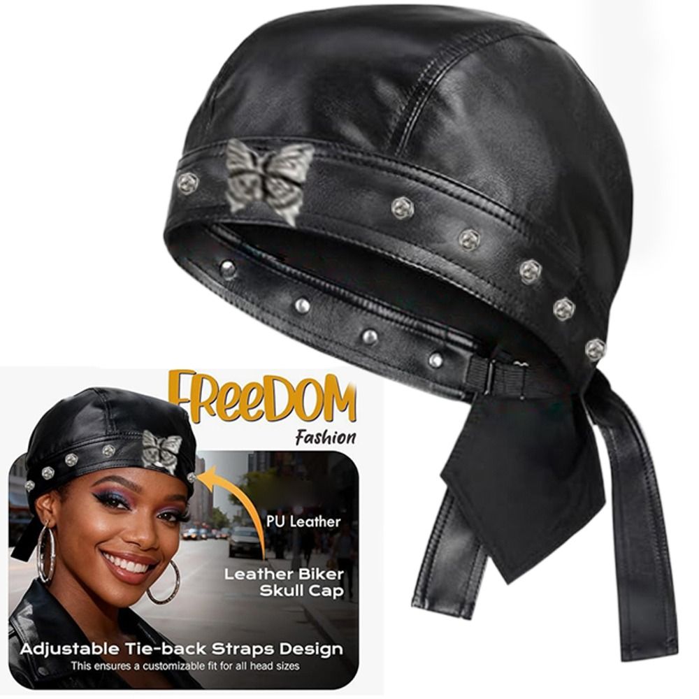 PU Leather Black Biker Cap Adj - Bandana Doo Rag avaliação e preço