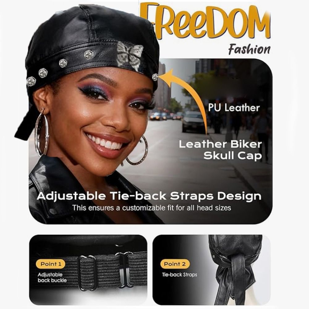 PU Leather Black Biker Cap Adj - Bandana Doo Rag avaliação e preço
