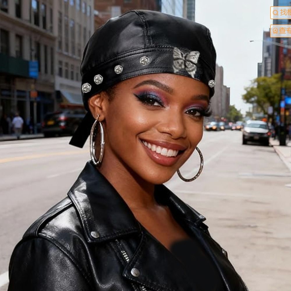 PU Leather Black Biker Cap Adj - Bandana Doo Rag avaliação e preço