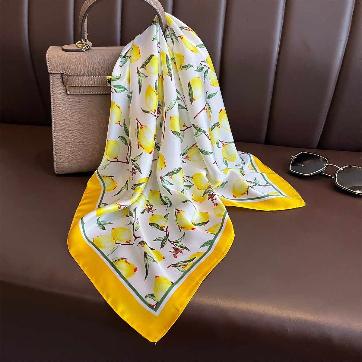 2025 New Yellow Lemon Print Sq - Scarf Silk Square avaliação e preço
