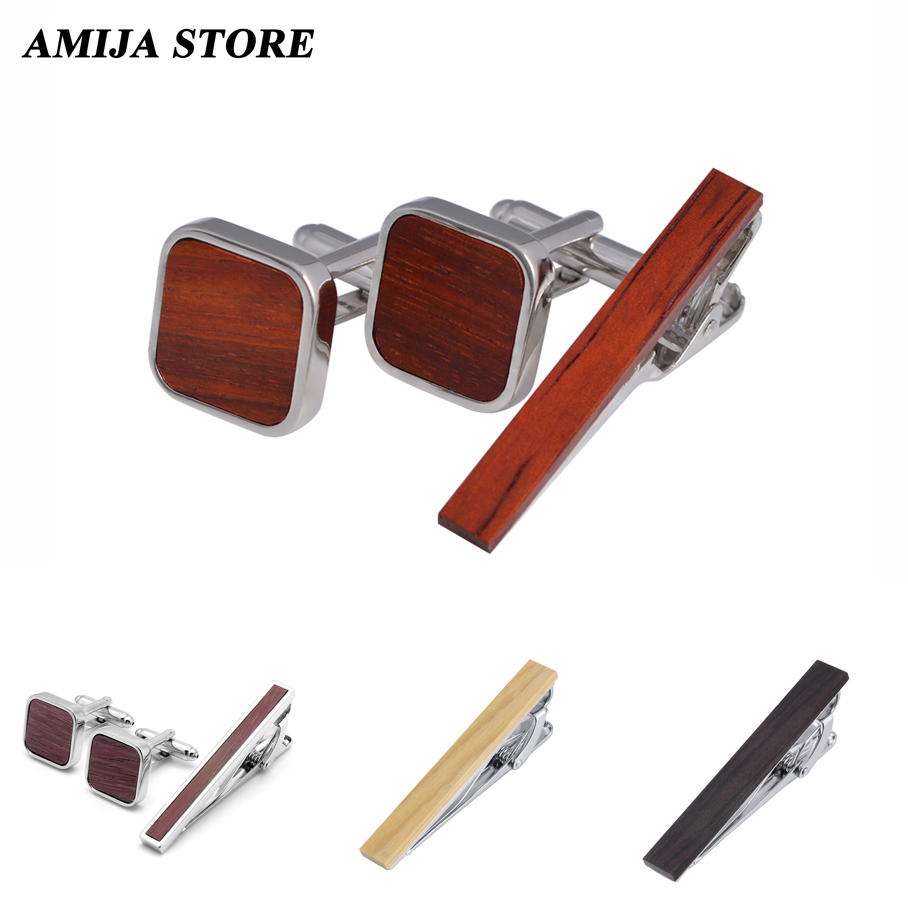 High Quality Wooden Cufflinks  - Tie Bar Set Gift avaliação e preço