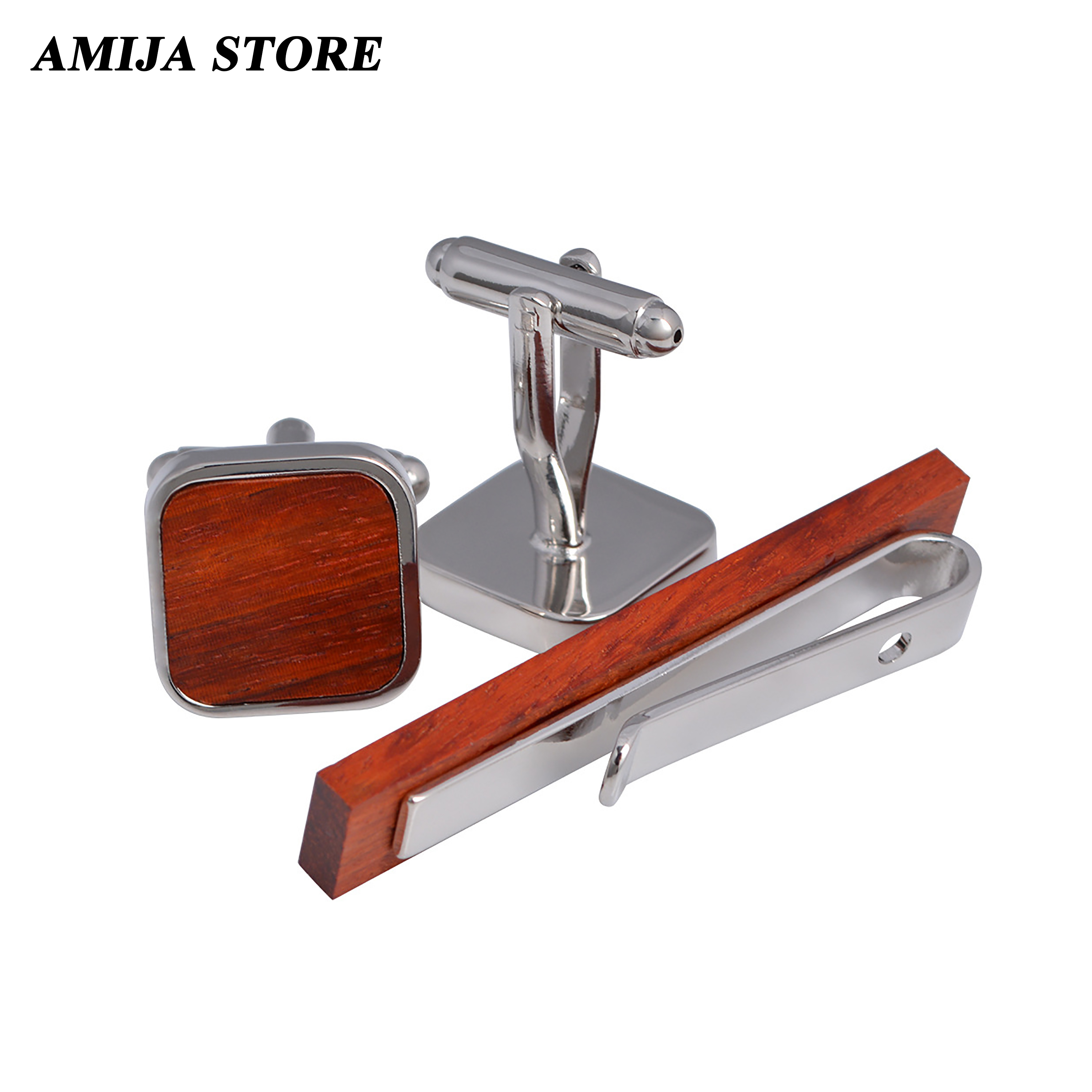 High Quality Wooden Cufflinks  - Tie Bar Set Gift avaliação e preço