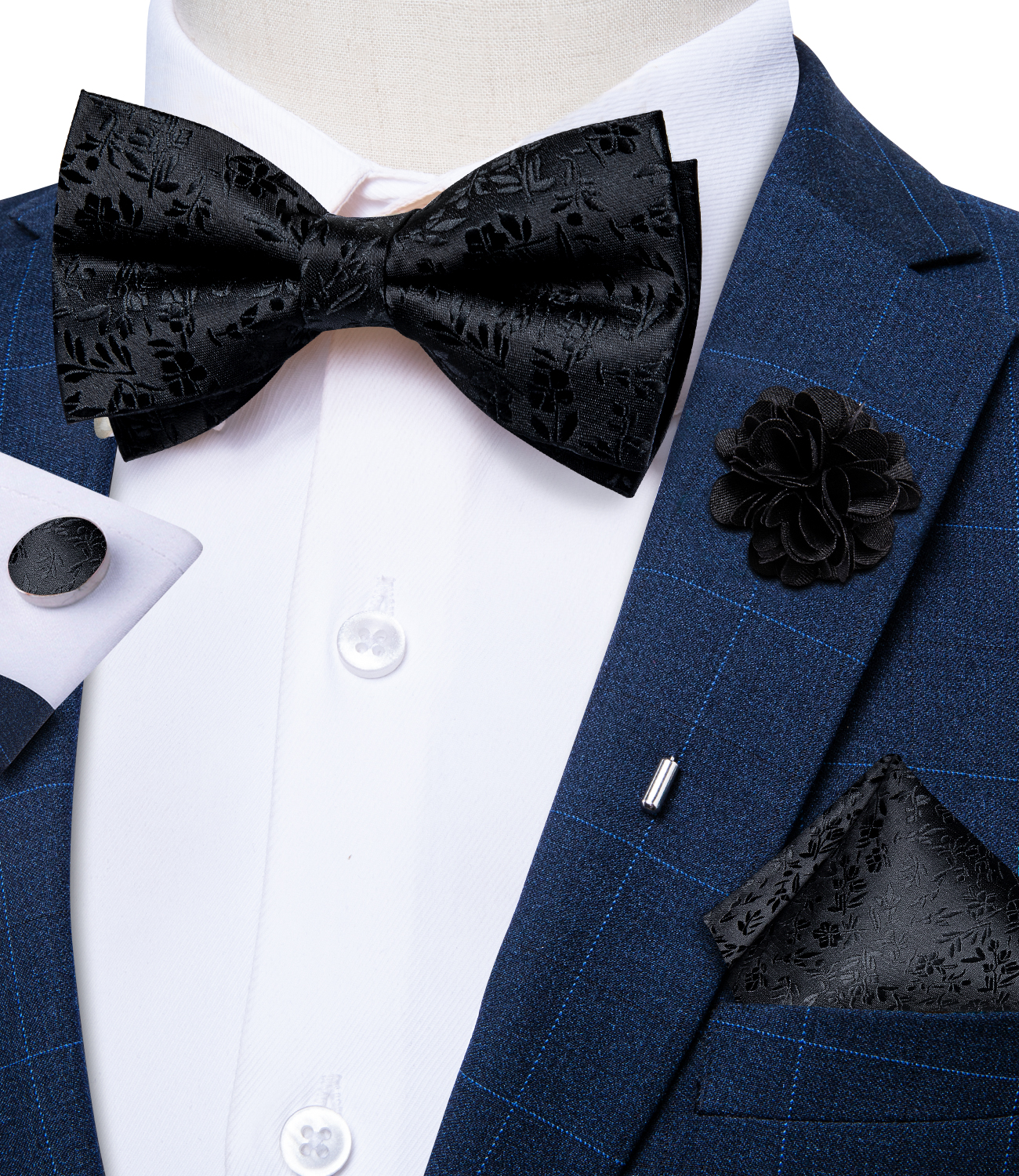 4Pcs Black Solid Floral Men's  - Bow Tie Pre Tied avaliação e preço