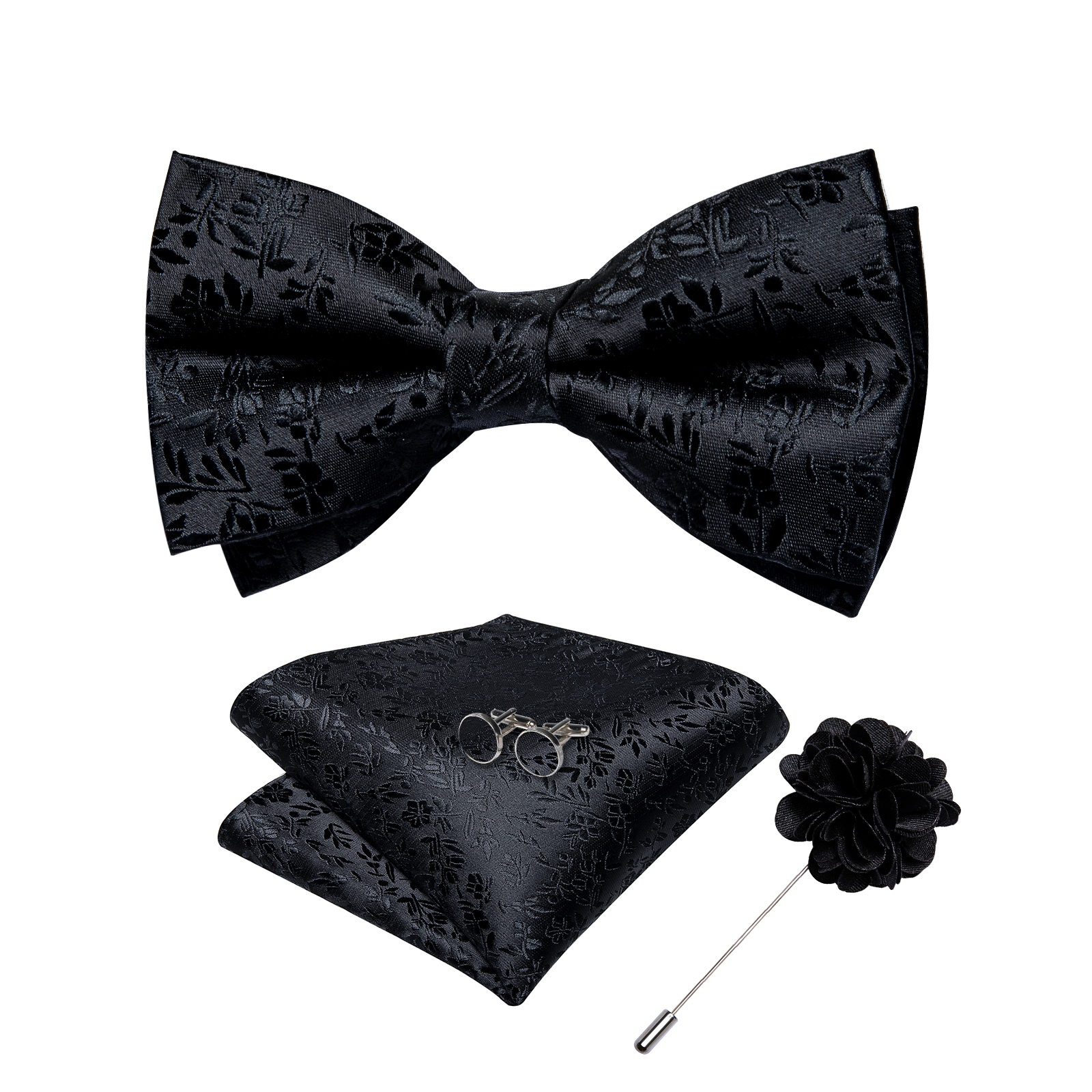 4Pcs Black Solid Floral Men's  - Bow Tie Pre Tied avaliação e preço