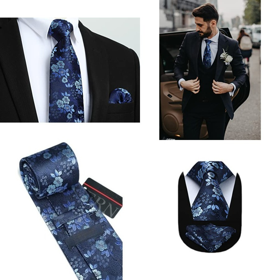 Men Floral Ties Woven Classic  - Pocket Square Set avaliação e preço