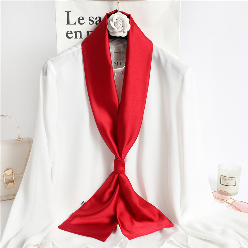 Red Solid Color Long Silk Scar - Ascot Neck Scarf avaliação e preço
